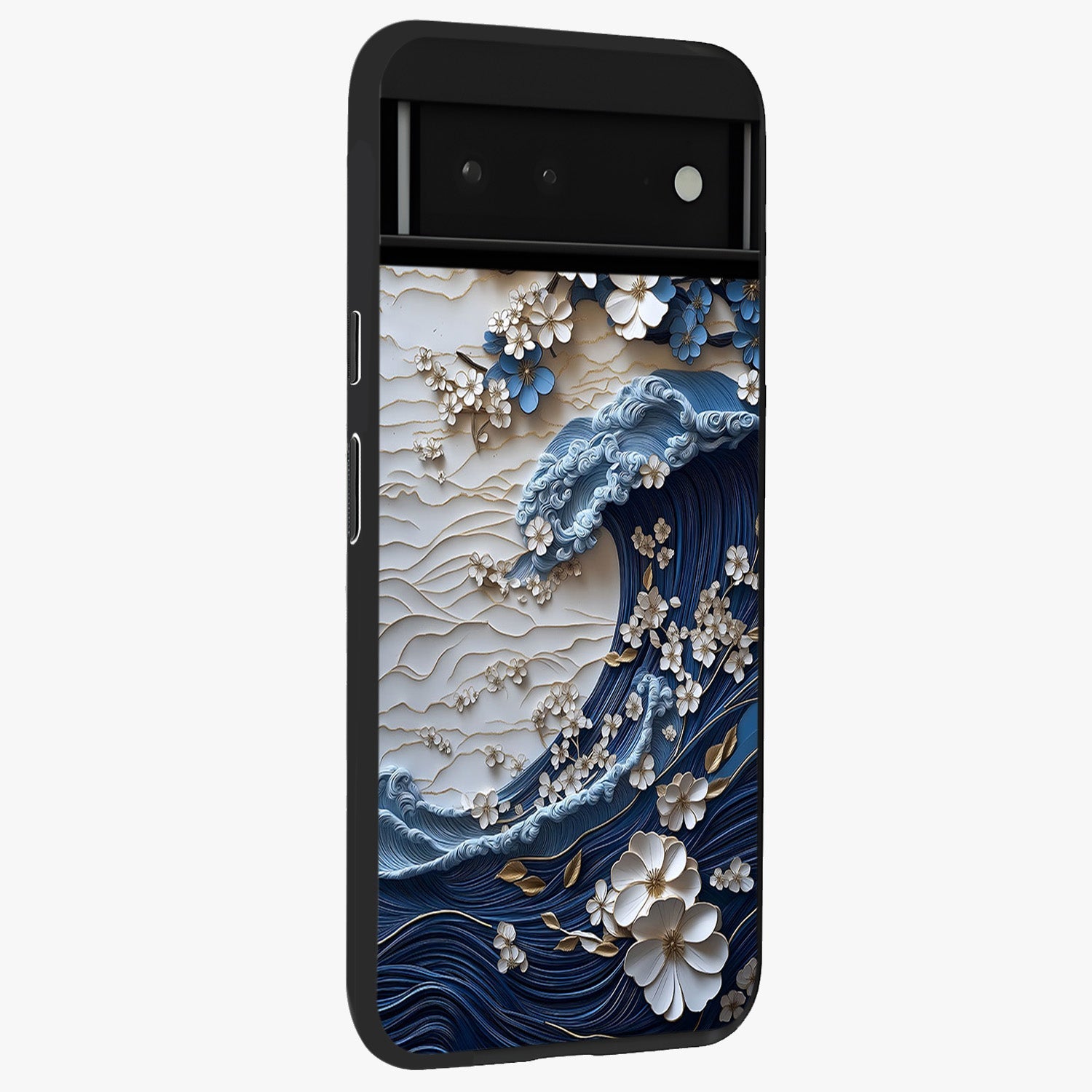 Floral Wave Origami Glass Case upright view showcasing creative floral origami artwork with artistic decorative theme.