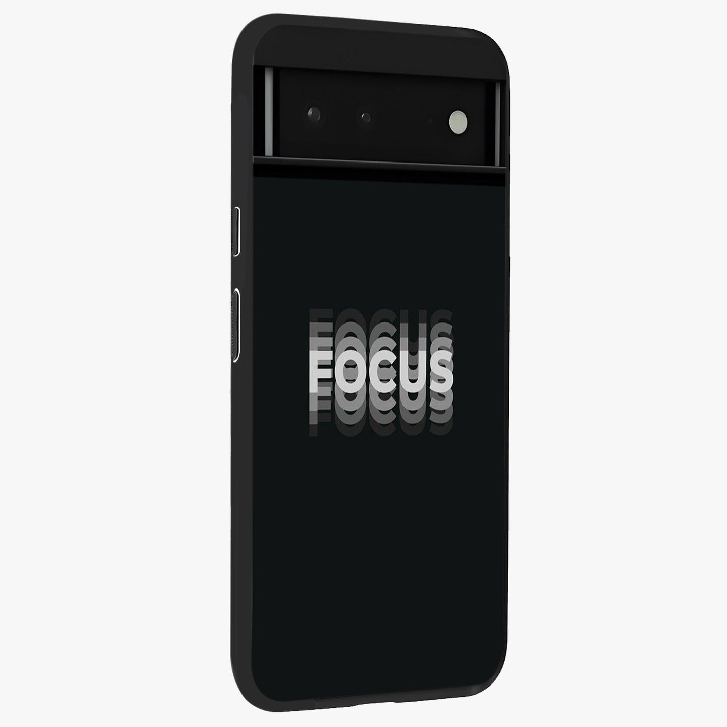 Focus Mode On Glass Case upright view showcasing strong typography statement with sleek motivational theme.