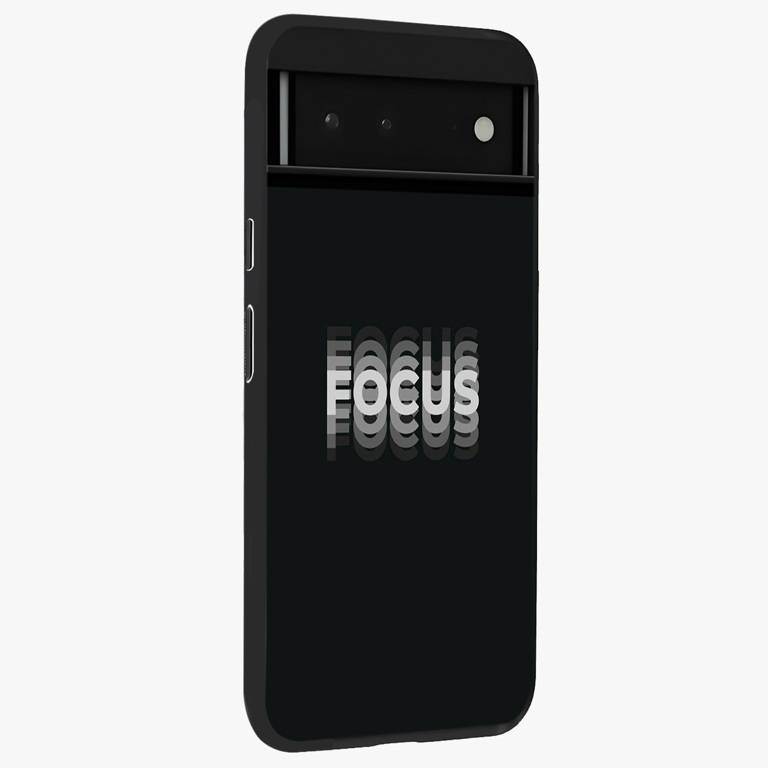Focus Mode On Glass Case upright view showcasing strong typography statement with sleek motivational theme.