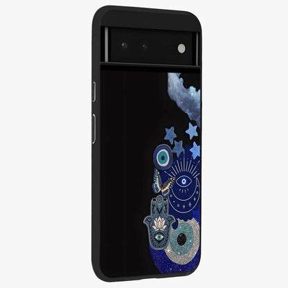 Galactic Charm Cluster Glass Case upright view showcasing glowing cosmic charm artwork with magical celestial style.