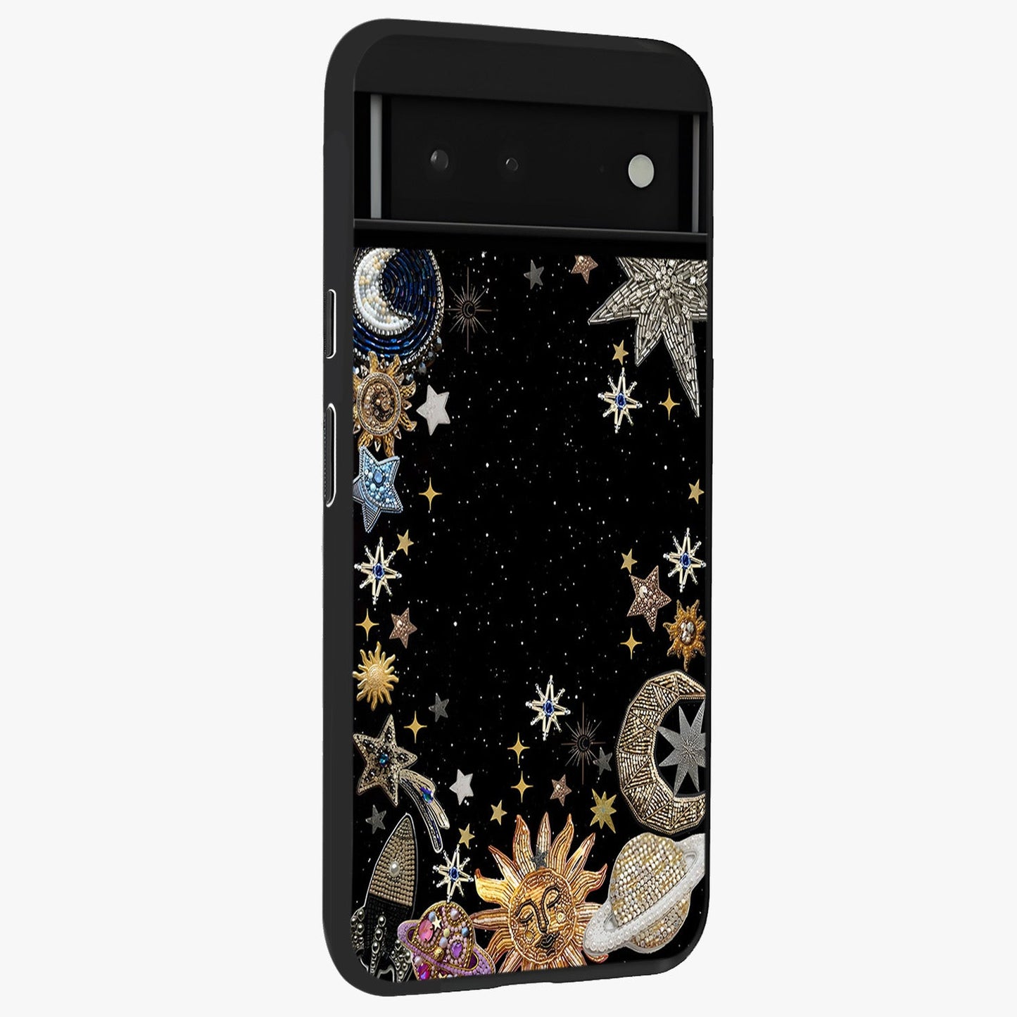 Galactic Jewel Stars Glass Case upright view showcasing glittering star jewel artwork with vibrant galaxy theme.
