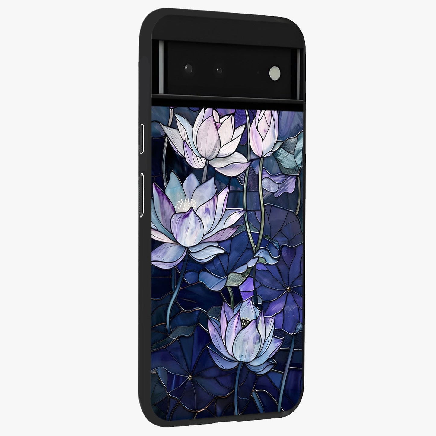 Gloss Petal Rush Glass Case upright view showcasing dynamic floral petal artwork with modern botanical theme.