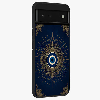 Golden Celestial Charm Glass Case upright view showcasing radiant celestial artwork with elegant golden theme.