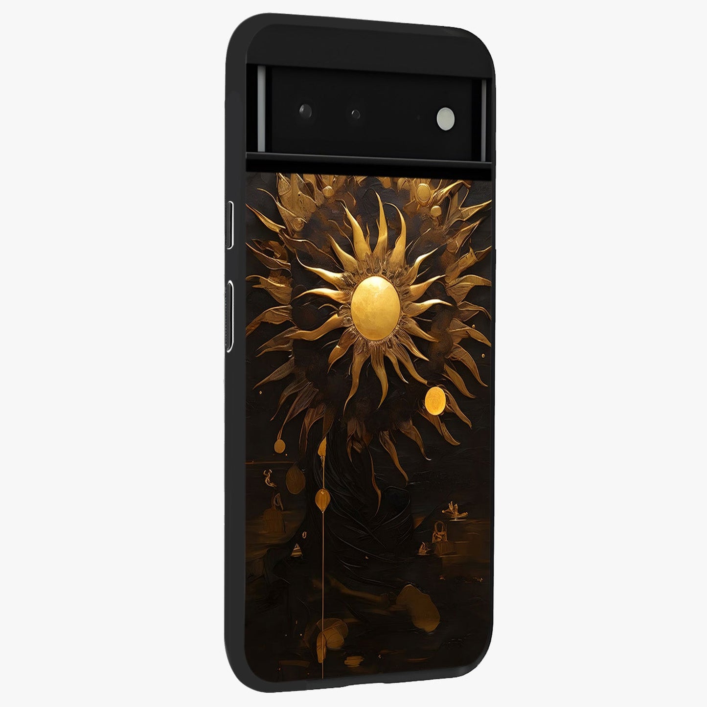 Golden Sun Majesty Glass Case upright view showcasing haunting graveyard artwork with dramatic dark theme.