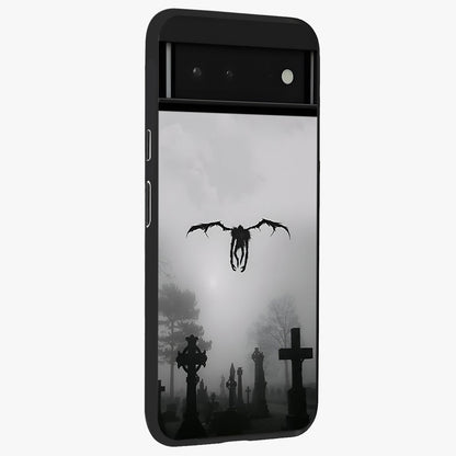 Graveyard Shadow Descent Glass Case upright view showcasing haunting graveyard artwork with dramatic dark theme.