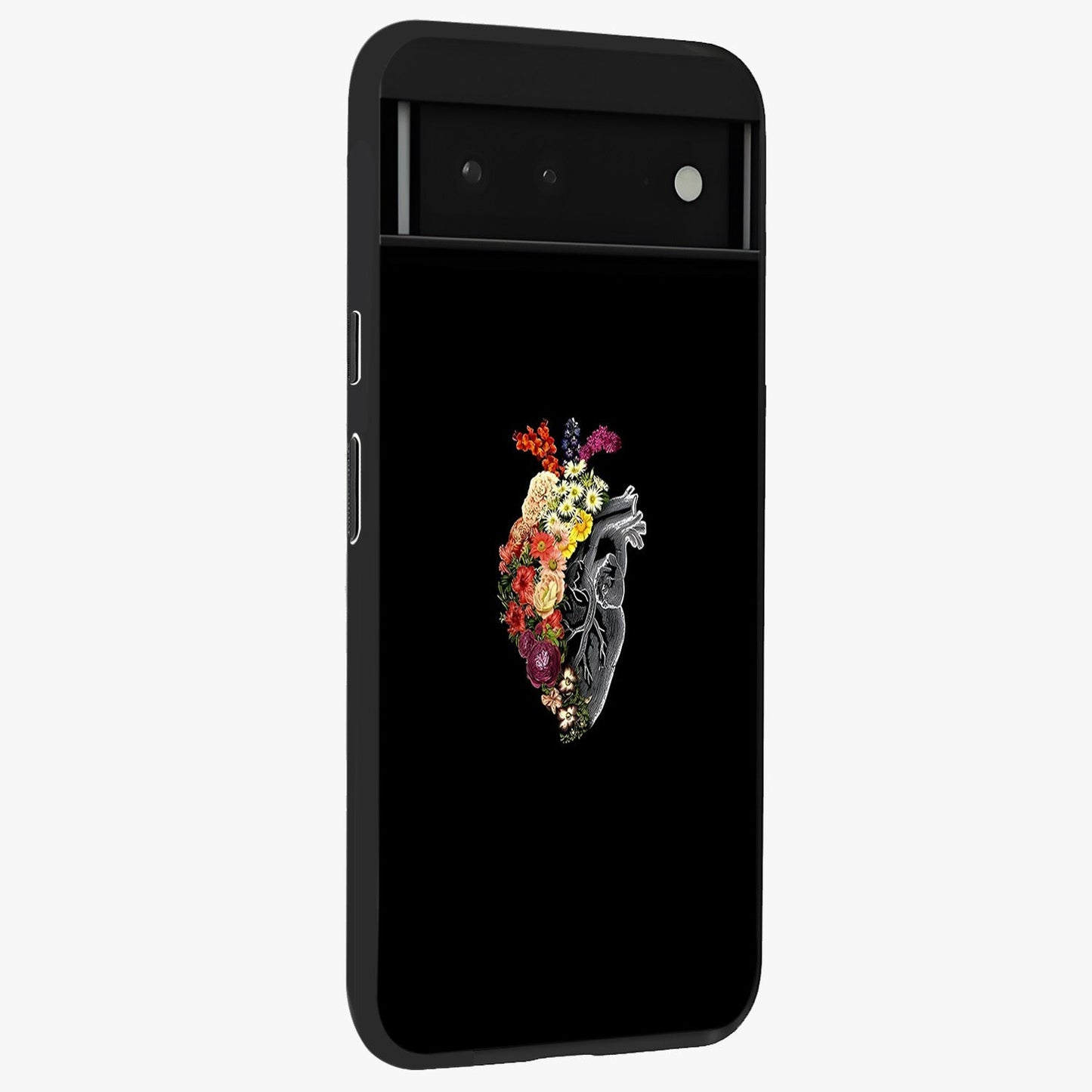 Heart With Flowers Glass Case upright view showcasing decorative heart and floral artwork with sweet romantic theme.