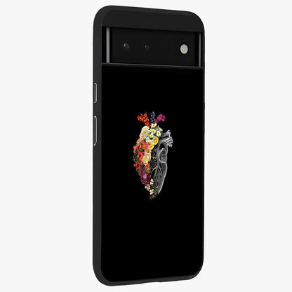 Heart With Flowers Glass Case upright view showcasing decorative heart and floral artwork with sweet romantic theme.