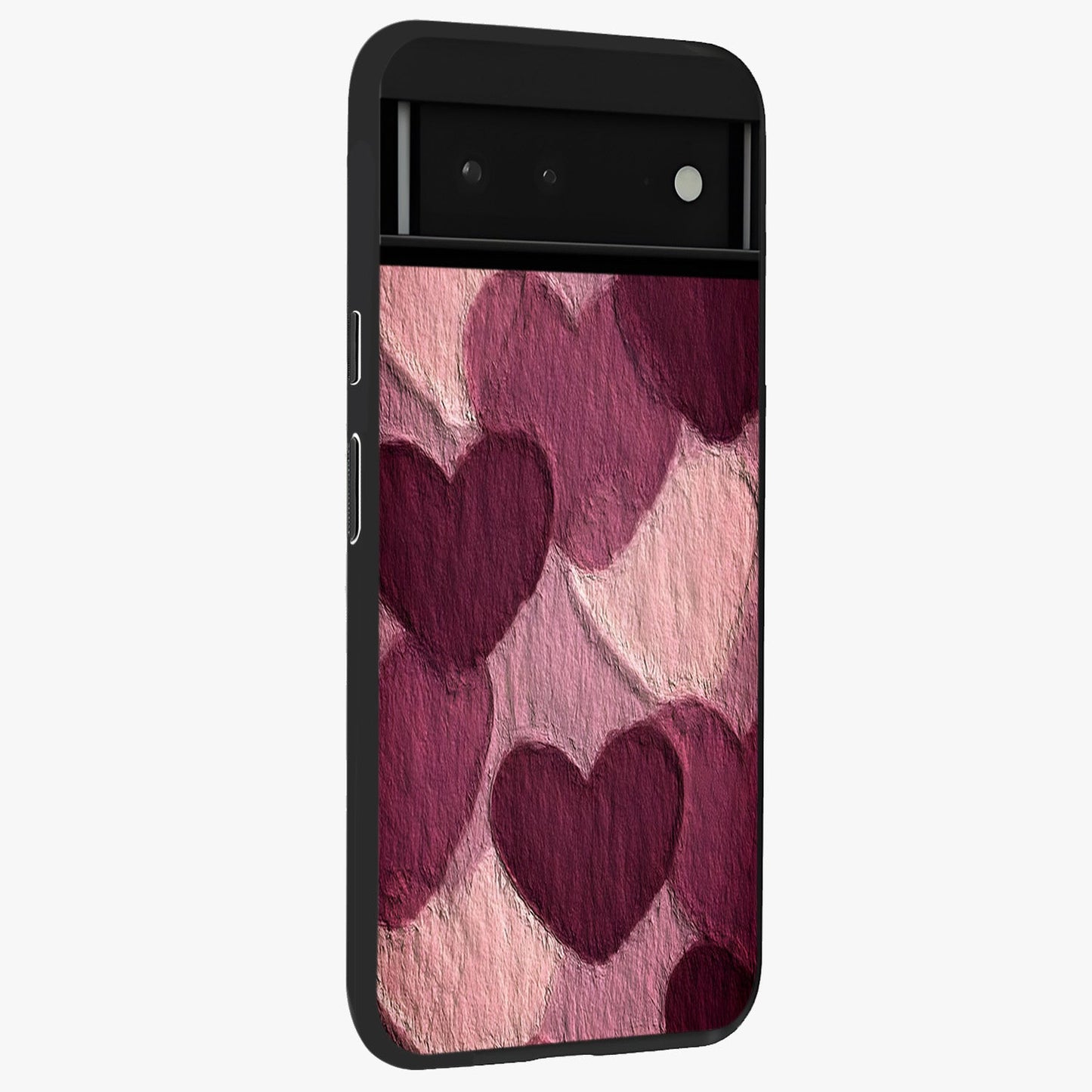 Layered Paper Hearts Glass Case upright view showcasing decorative layered heart artwork with sweet love theme.