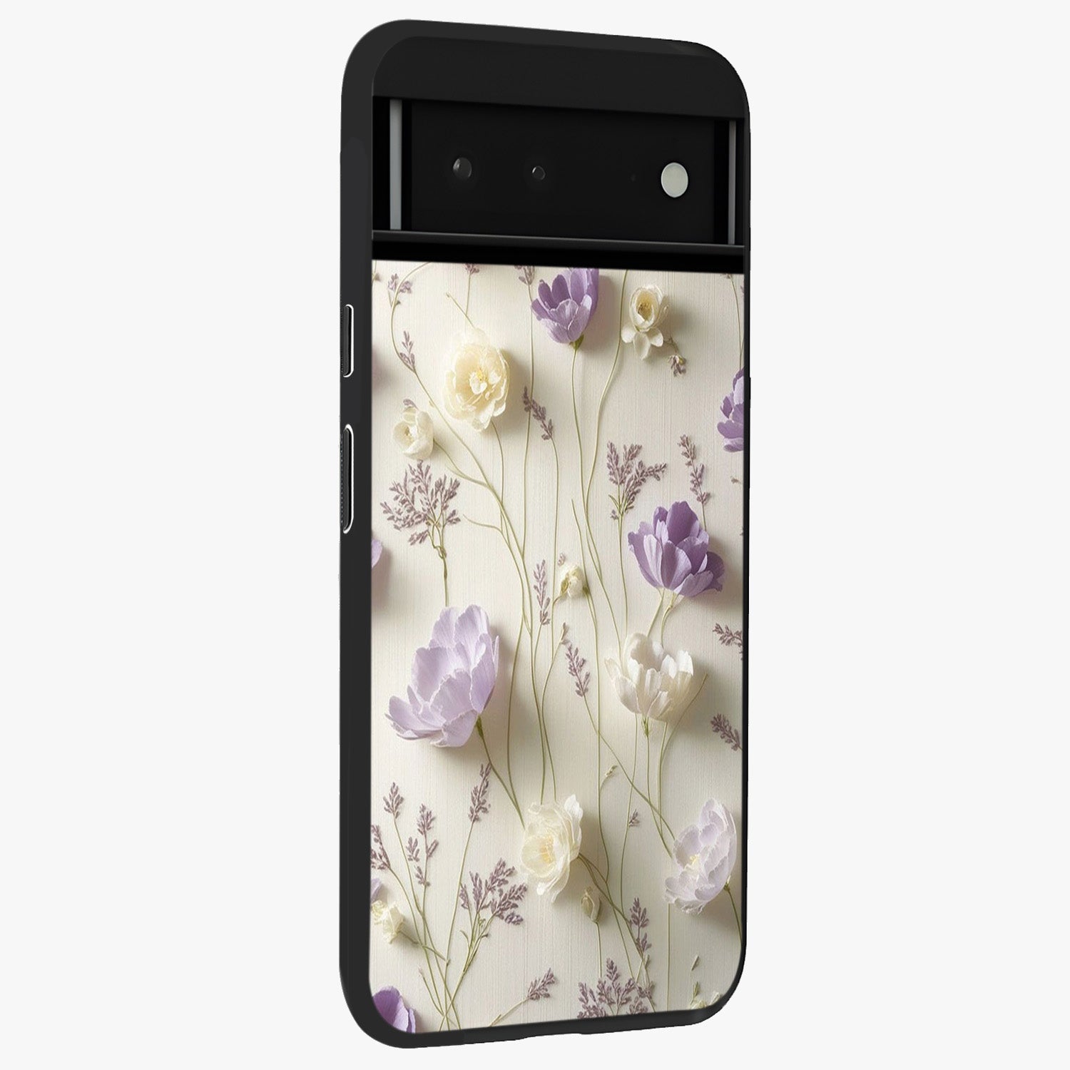 Lilac Breeze Harmony Glass Case upright view showcasing delicate lilac artwork with peaceful floral theme.