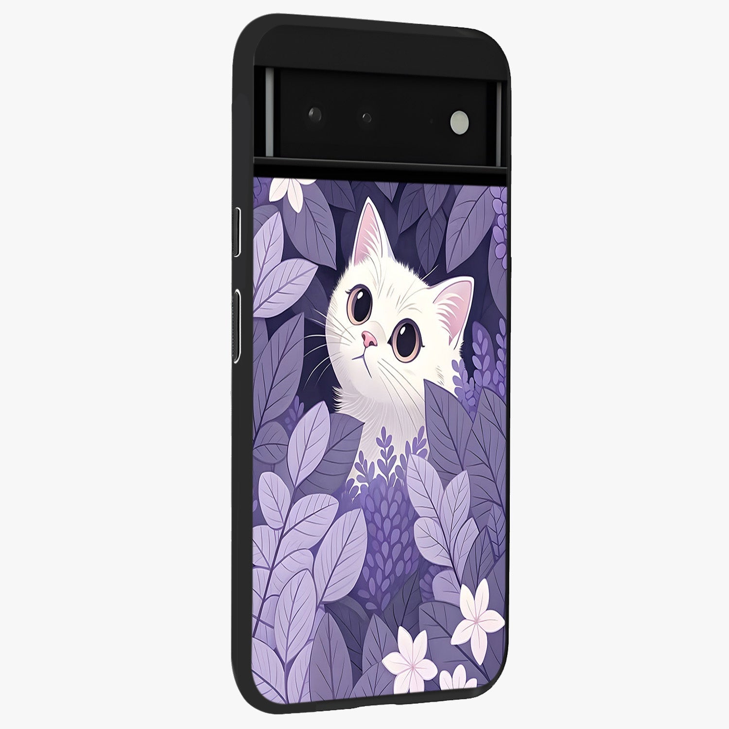 Lilac Hide Peek Cat Glass Case upright view showcasing charming cat artwork with adorable peek theme.
