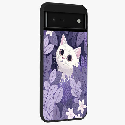 Lilac Hide Peek Cat Glass Case upright view showcasing charming cat artwork with adorable peek theme.