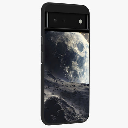 Lunar Horizon Glow Glass Case upright view showcasing radiant lunar artwork with calm cosmic theme.