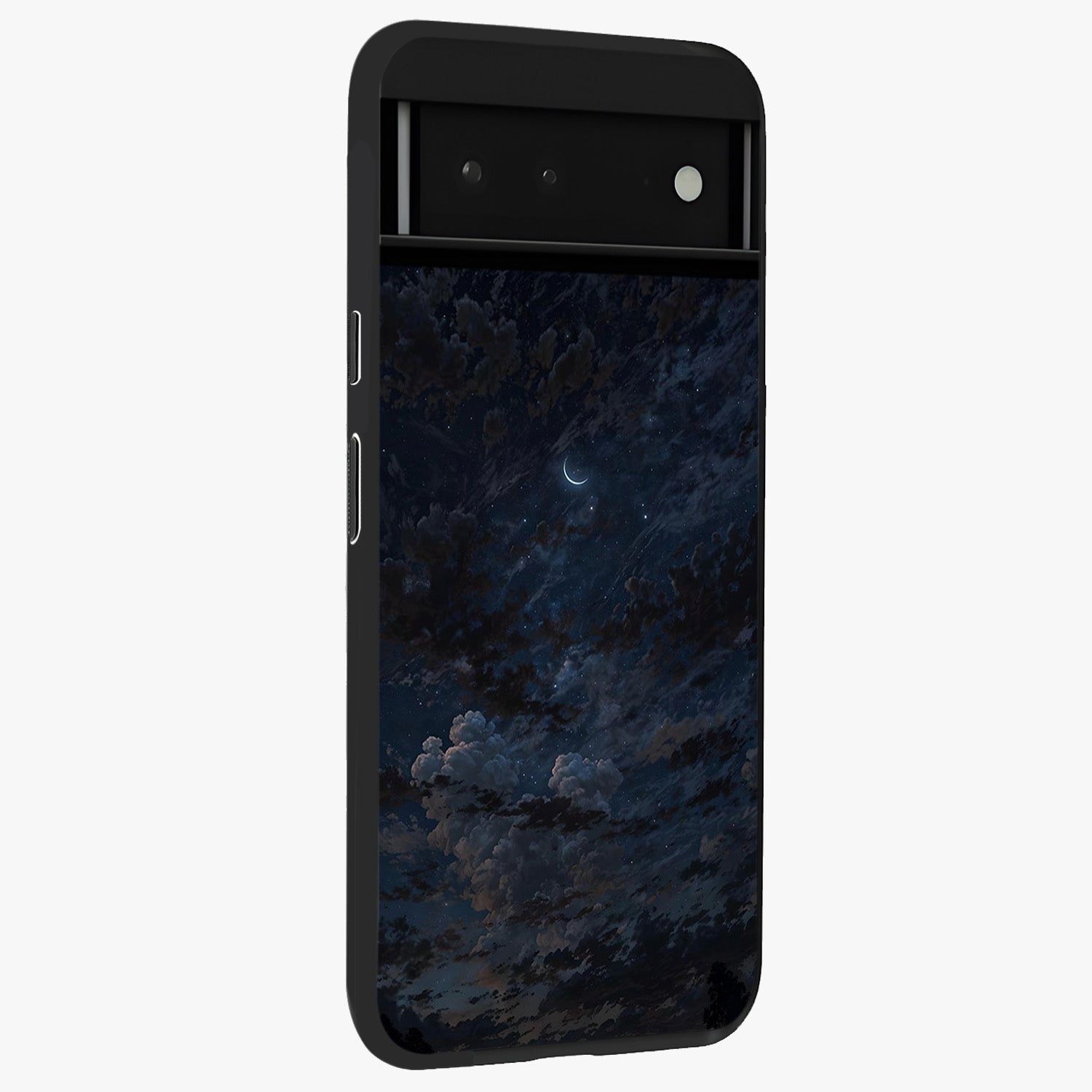 Lunar Veil Silence Glass Case upright view showcasing calm moon themed artwork with serene night atmosphere.