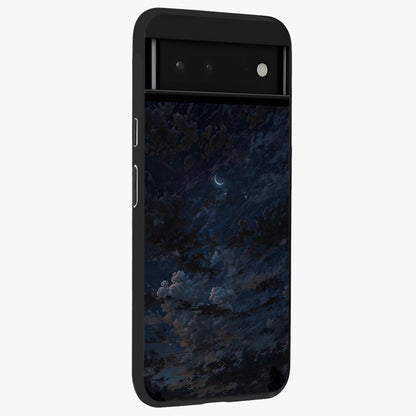 Lunar Veil Silence Glass Case upright view showcasing calm moon themed artwork with serene night atmosphere.