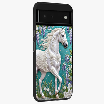 Majestic Floral Stallion Glass Case upright view showcasing dramatic horse artwork with decorative floral theme.