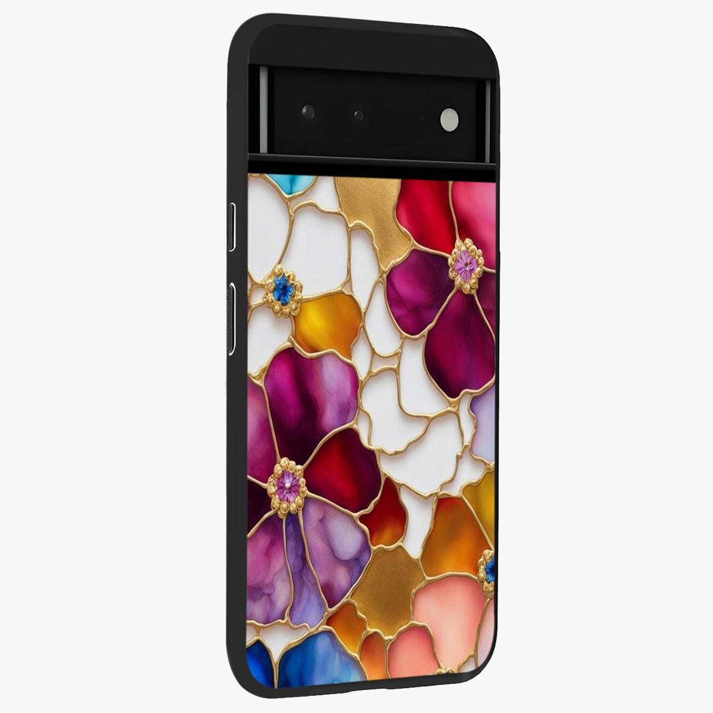 Marble Flower Pattern Glass Case upright view showcasing decorative marble flower artwork with refined style.