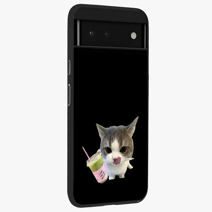 Matcha Cat Style Glass Case upright view showcasing charming cat artwork with cozy aesthetic theme.
