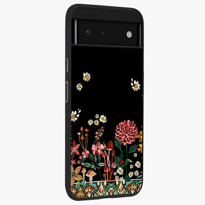 Midnight Bloom Pattern Glass Case upright view showcasing decorative floral artwork with deep night themed palette.