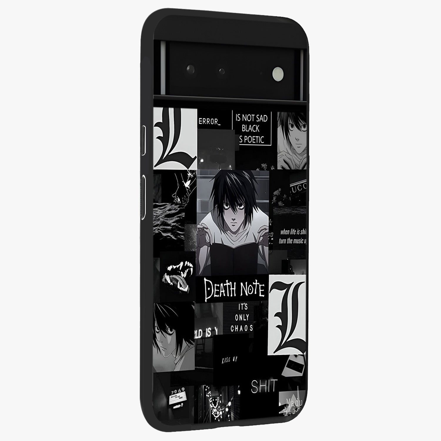 Midnight Chaos Mind Glass Case upright view showcasing expressive abstract artwork with bold dark theme.