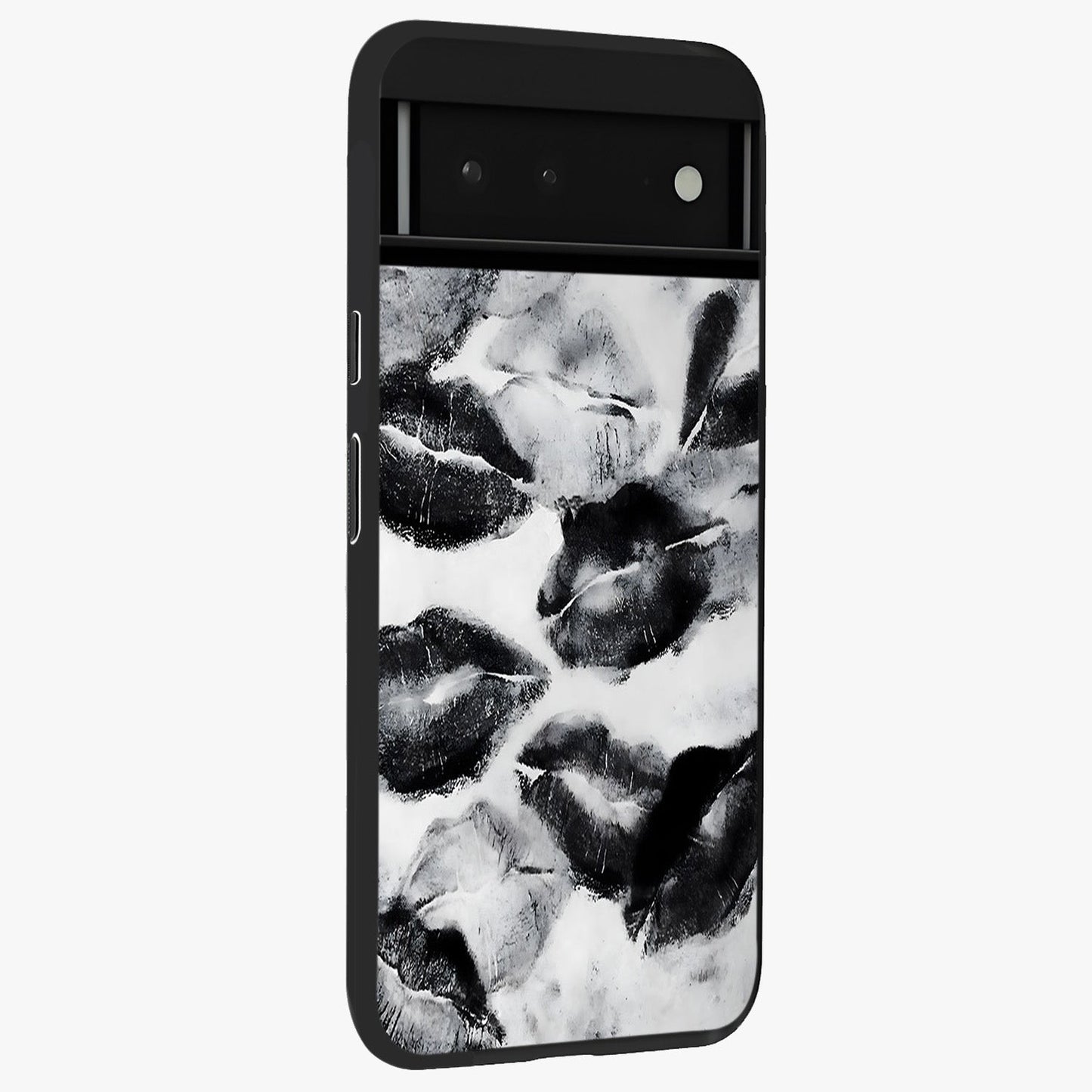 Midnight Kiss Marks Glass Case upright view showcasing stylish kiss mark artwork with trendy romantic theme.