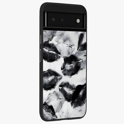 Midnight Kiss Marks Glass Case upright view showcasing stylish kiss mark artwork with trendy romantic theme.