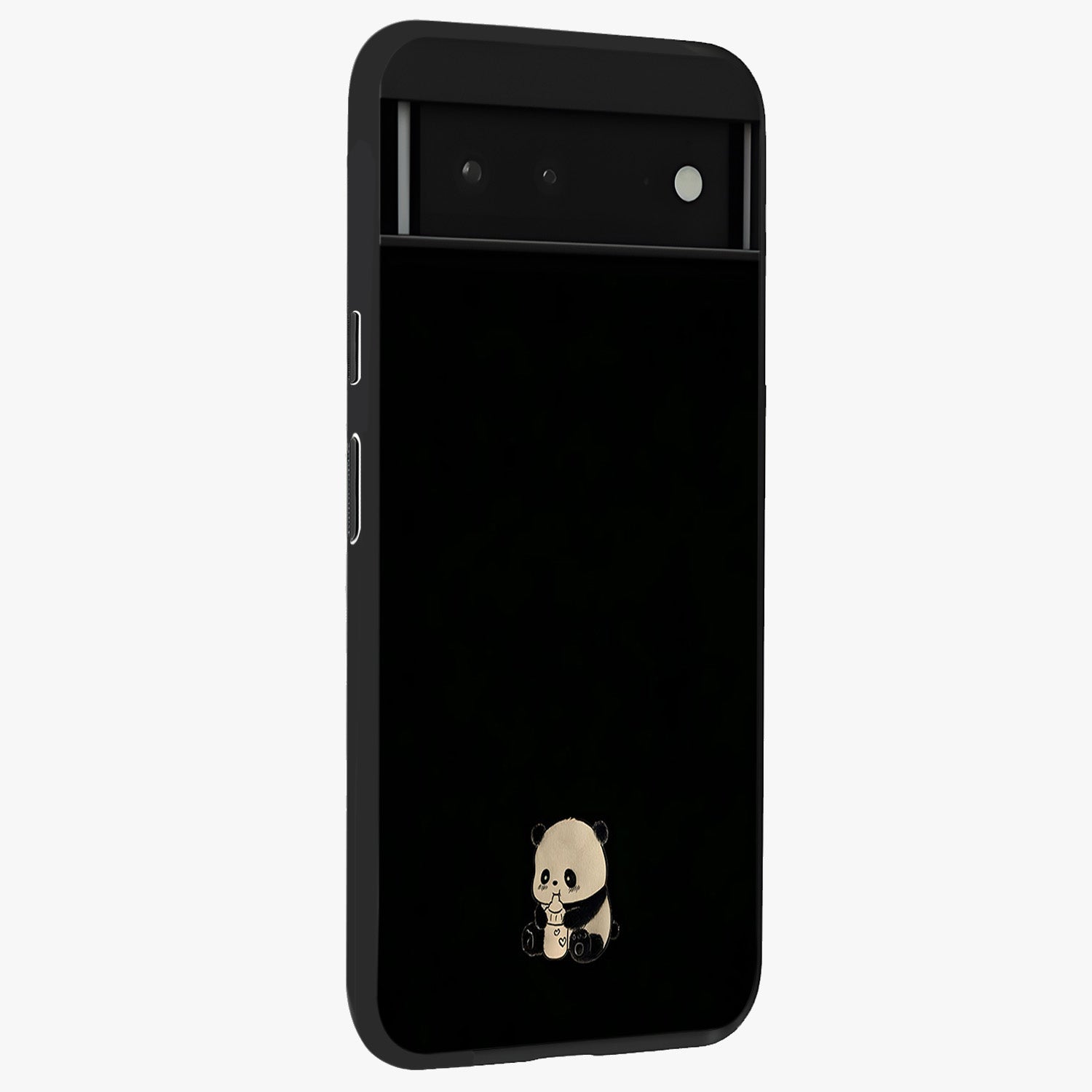 Midnight Panda Love Glass Case upright view showcasing charming panda artwork with playful romantic theme.