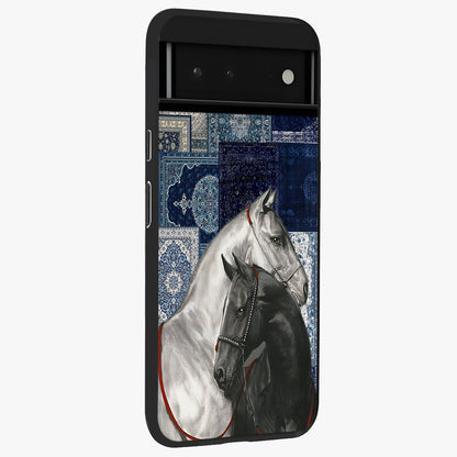 Midnight Stallion Blues Glass Case upright view showcasing dramatic horse artwork with bold artistic theme.