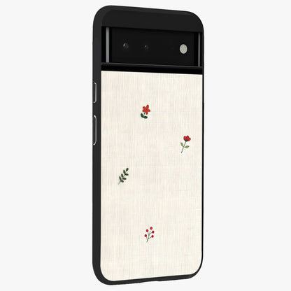 Minimalistic Blue With White Flower Pattern Glass Case upright view showcasing clean white flower artwork with calming blue theme.