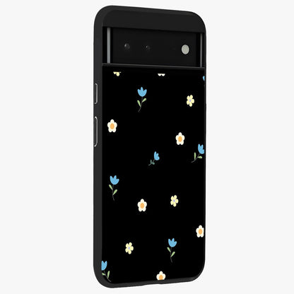 Minimal Petal Whispers Glass Case upright view showcasing elegant floral artwork with modern minimalist style.