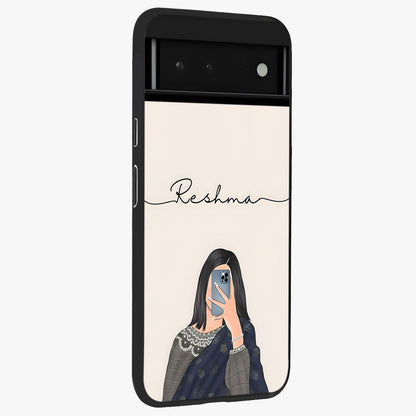 Mirror Mood Muse With Custom Name Glass Case upright view showcasing artistic mirror themed artwork with personalized aesthetic.