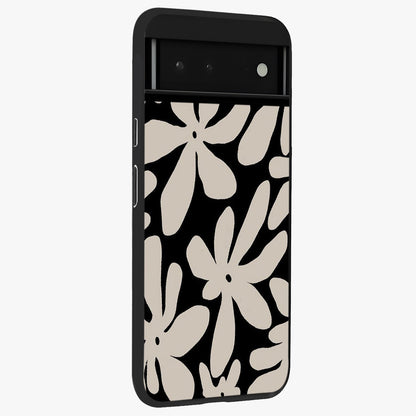 Monochrome Petal Dance Glass Case upright view showcasing artistic floral pattern with stylish monochrome theme.