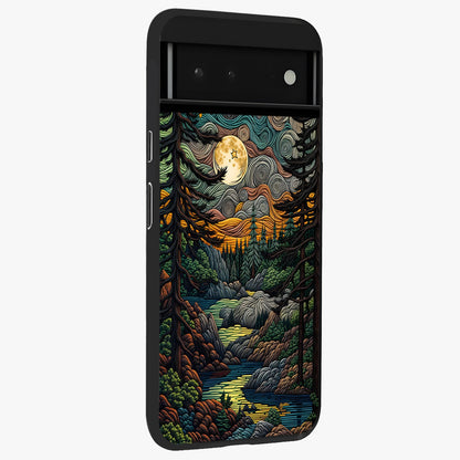 Moonlight Forest Dream Glass Case upright view showcasing magical forest artwork with calm night theme.