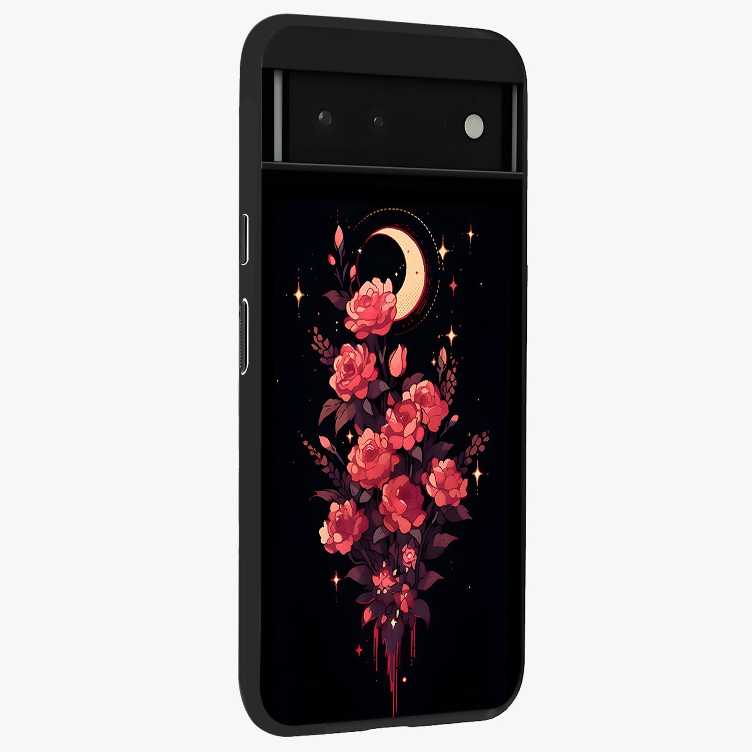 Moonlit Floral Elegance Glass Case upright view showcasing delicate floral artwork with refined night inspired theme.