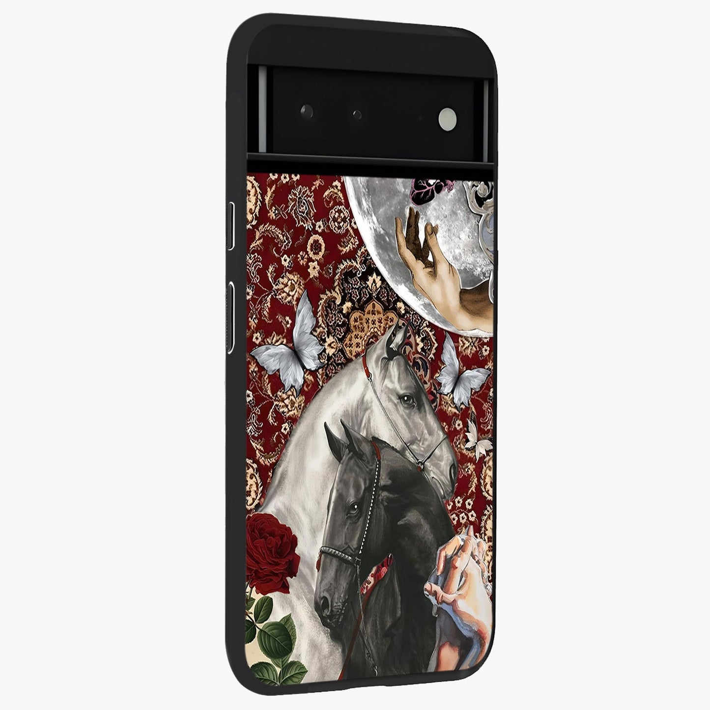 Moonlit Royal Stallion Glass Case upright view showcasing dramatic horse artwork with glowing moon themed design.