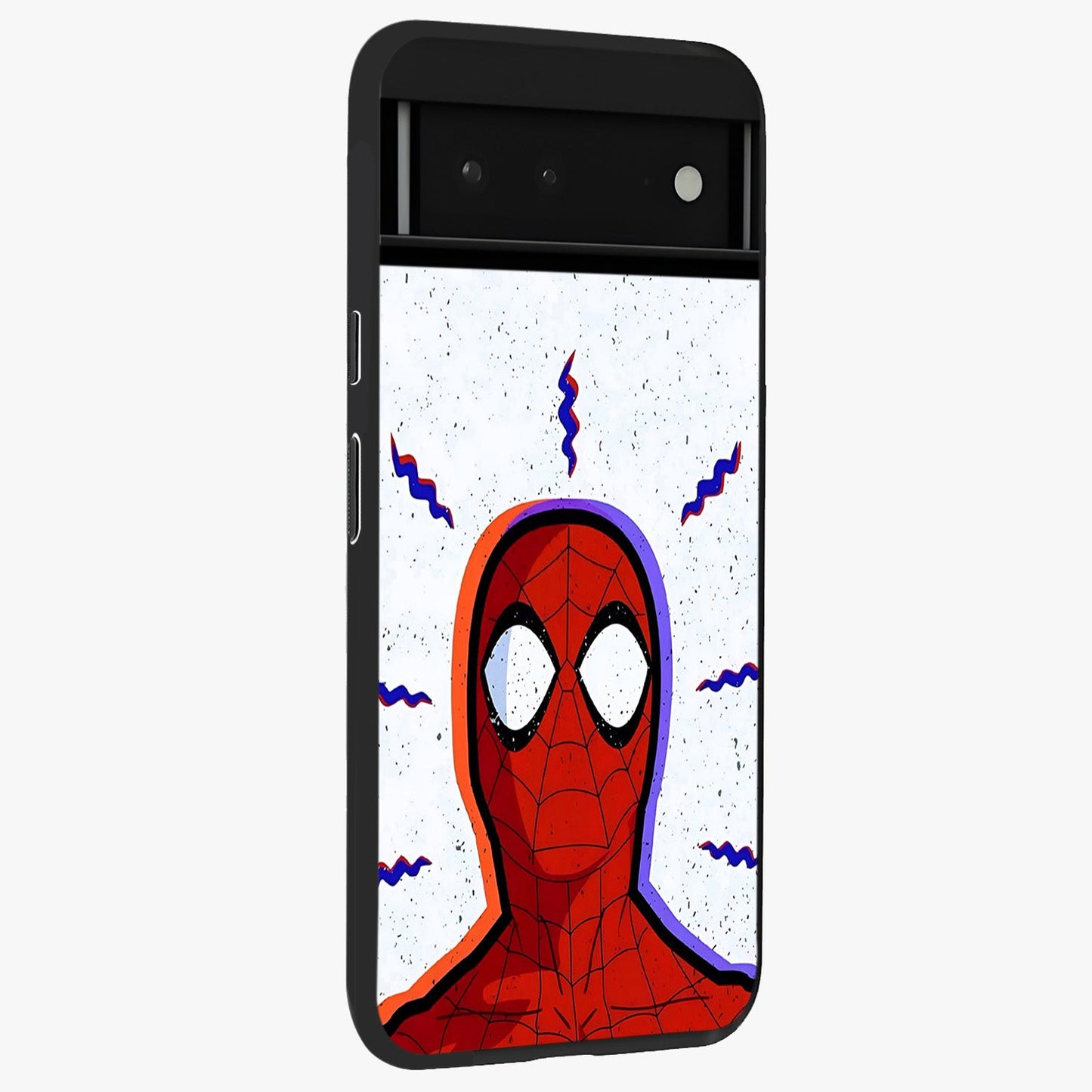 Omg Spiderman Glass Case upright view showcasing energetic superhero artwork with vibrant comic theme.