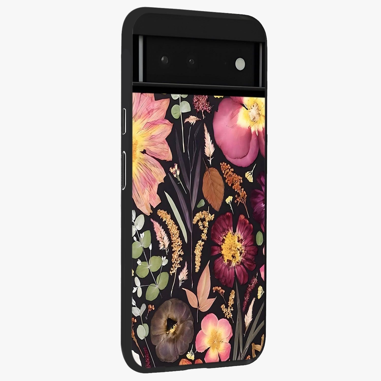 Petal Dream Tapestry Glass Case upright view showcasing detailed floral tapestry artwork with artistic nature theme.