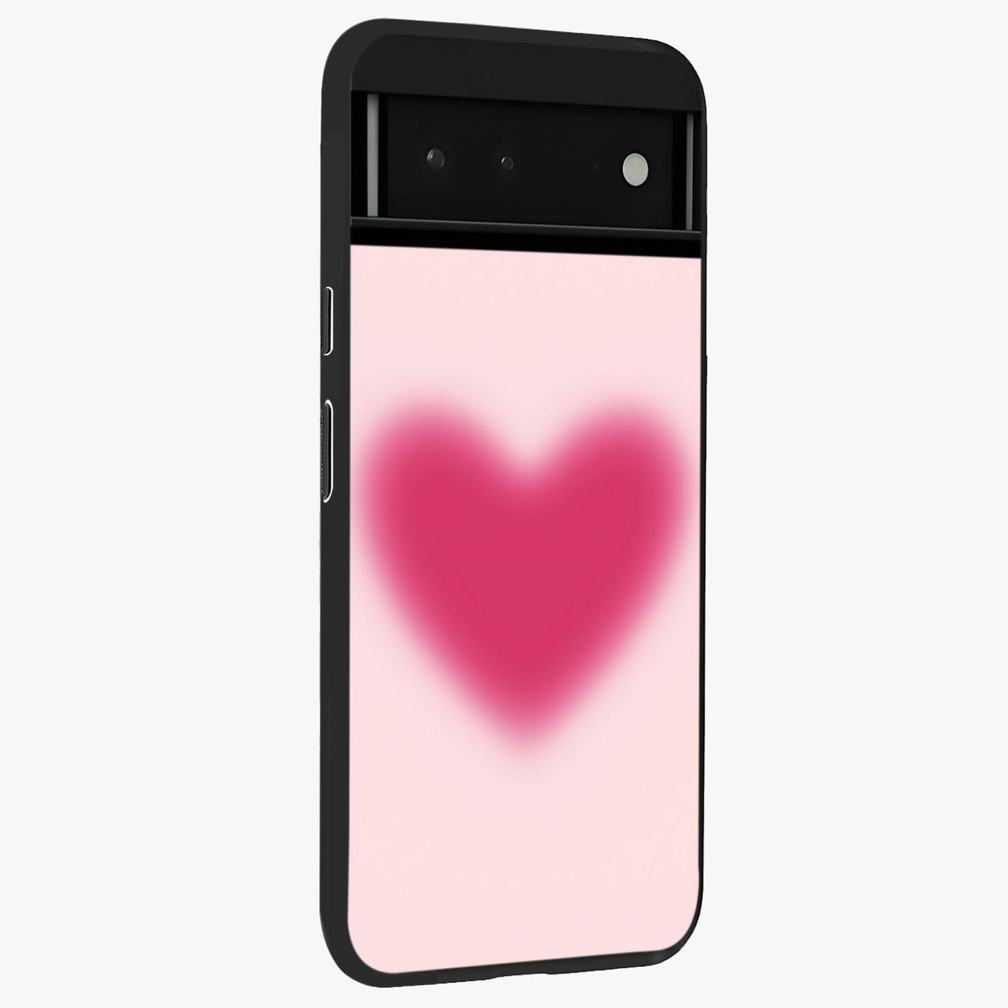 Pink Aura Heart Glass Case upright view showcasing romantic heart artwork with soft pastel theme.