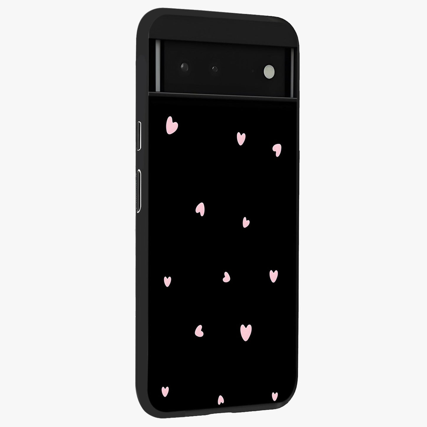 Pink Love Drops Glass Case upright view showcasing charming heart drop artwork with romantic playful theme.