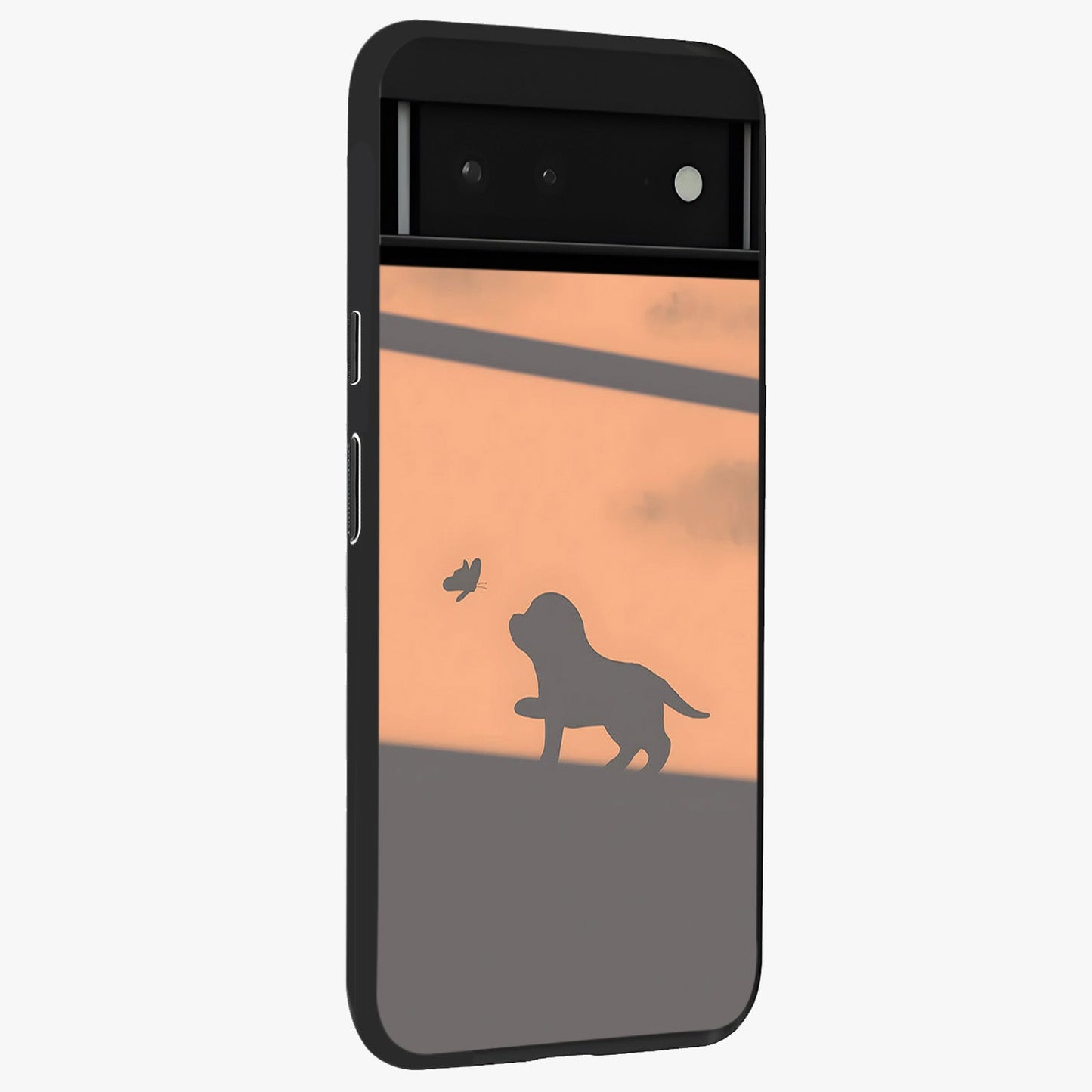 Puppy Shadow Art Glass Case upright view showcasing charming puppy artwork with creative silhouette theme.