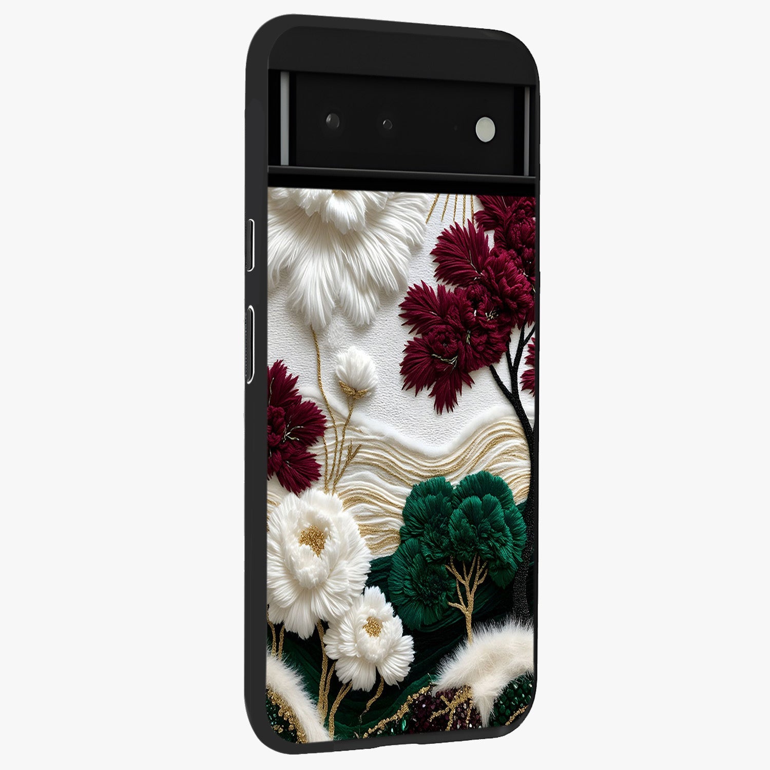 Radiant Bloom Elegance Glass Case upright view showcasing decorative flower artwork with refined botanical theme.