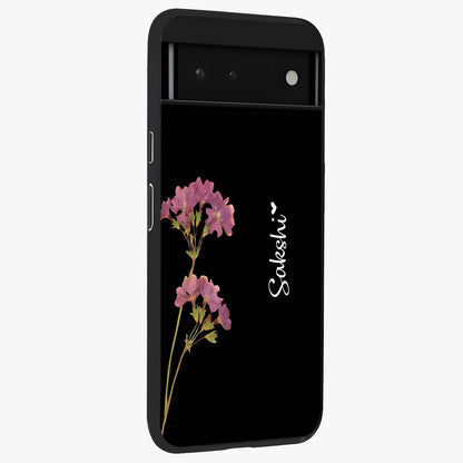 Riching Lavender Flower Custom Name Glass Case upright view showcasing elegant lavender floral artwork with personalized aesthetic.