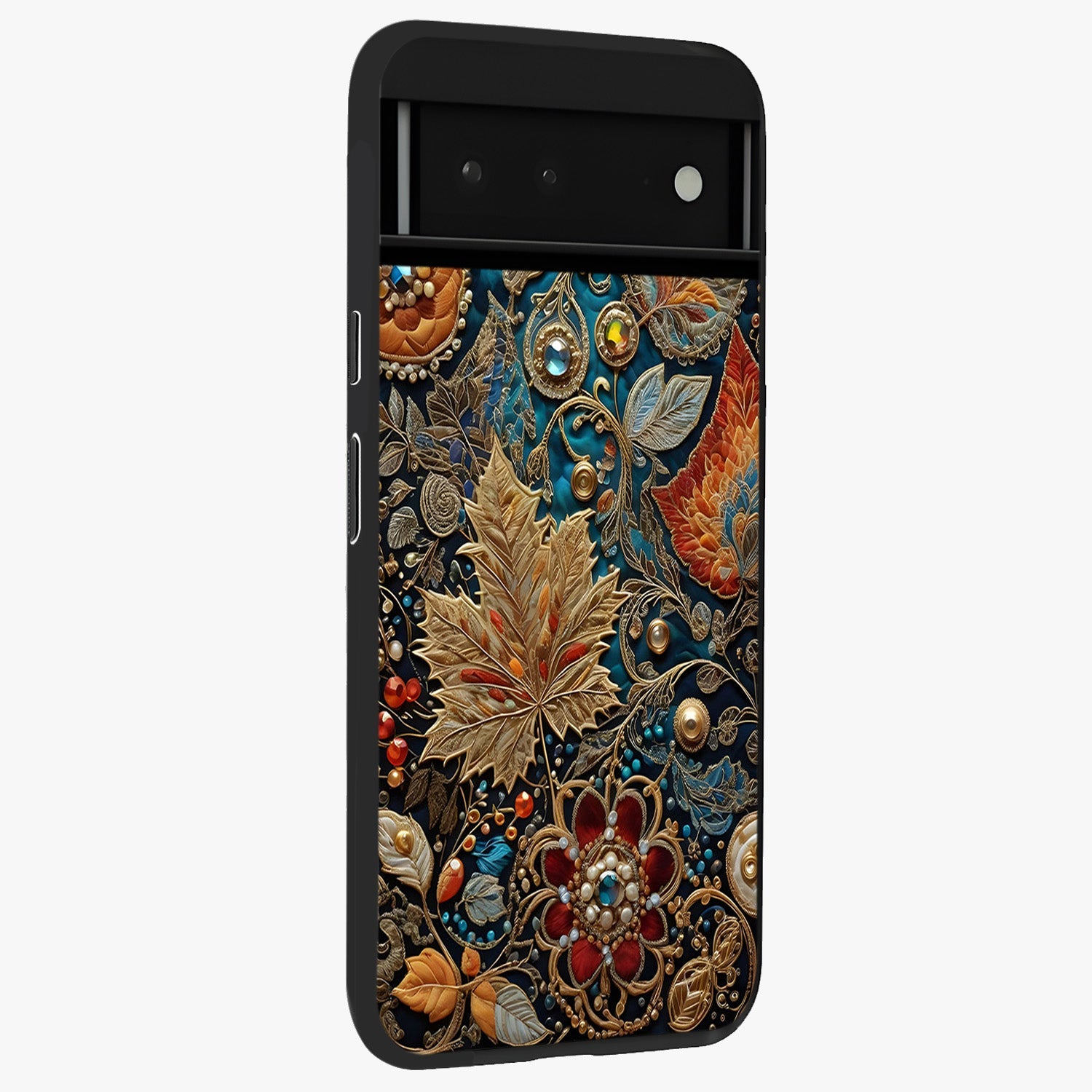Royal Jewel Garden Glass Case upright view showcasing rich floral artwork with luxurious garden theme.