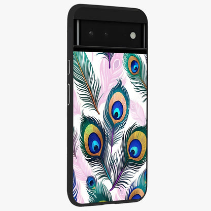 Royal Peacock Feathers Glass Case upright view showcasing elegant peacock feather artwork with decorative royal theme.