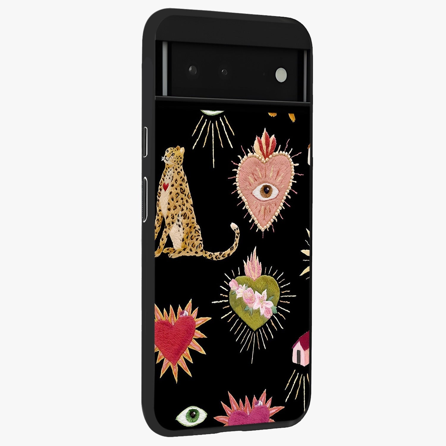 Sacred Jungle Heart Glass Case upright view showcasing vibrant jungle artwork with symbolic heart theme.