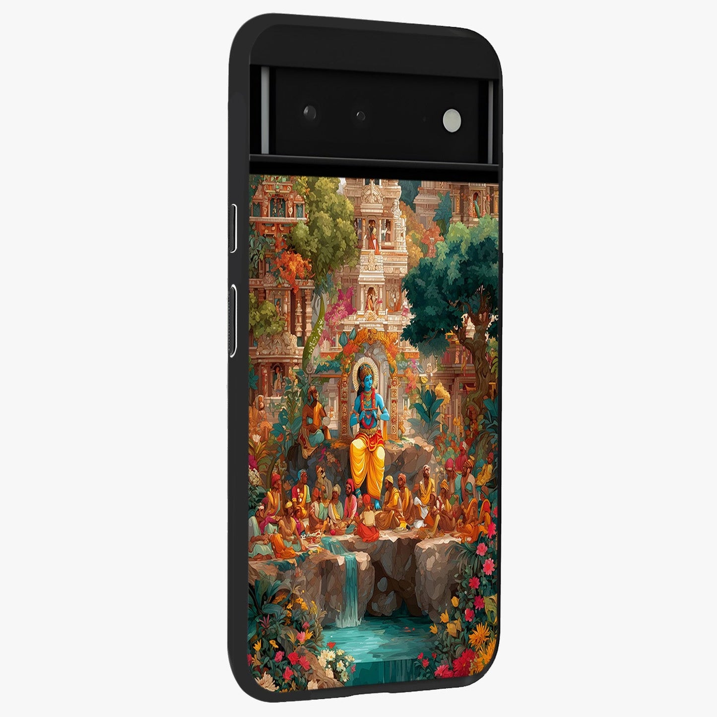 Sacred Sunlight Gods Glass Case upright view showcasing glowing divine artwork with sacred mythological theme.