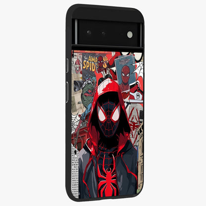 Spider Collage Street Glass Case upright view showcasing bold superhero artwork with urban street theme.