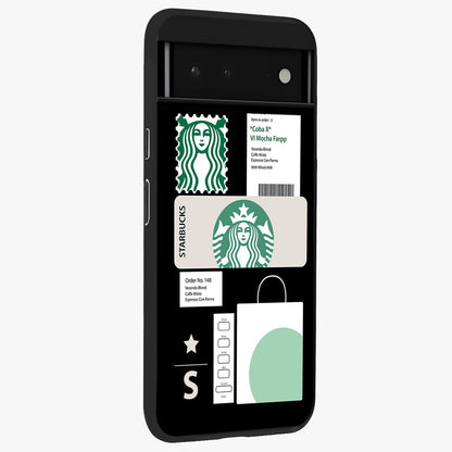 Starbucks Mocha Glass Case upright view showcasing trendy coffee inspired artwork with modern lifestyle theme.