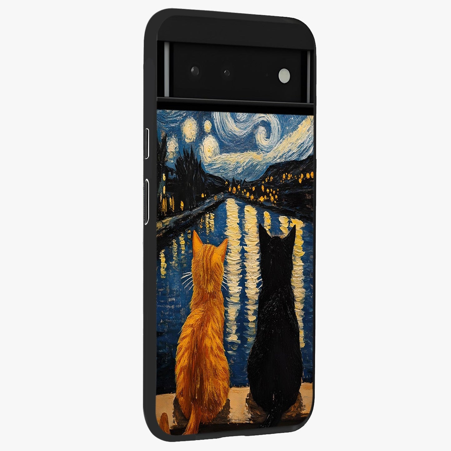 Starry River Cats Glass Case upright view showcasing adorable cat artwork with magical river and stars theme.