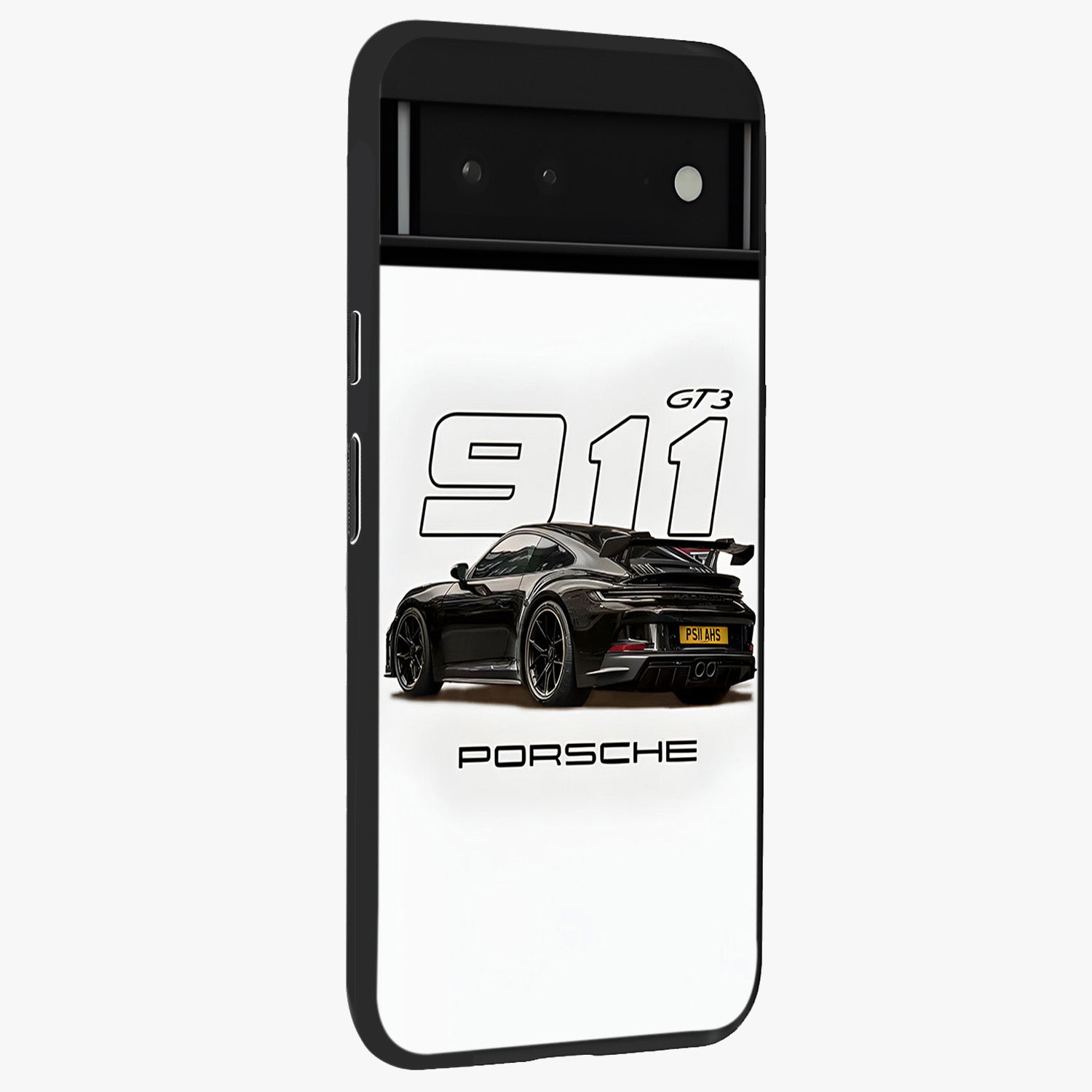 Turbo Legacy Icon Glass Case upright view showcasing bold racing inspired artwork with classic car theme.