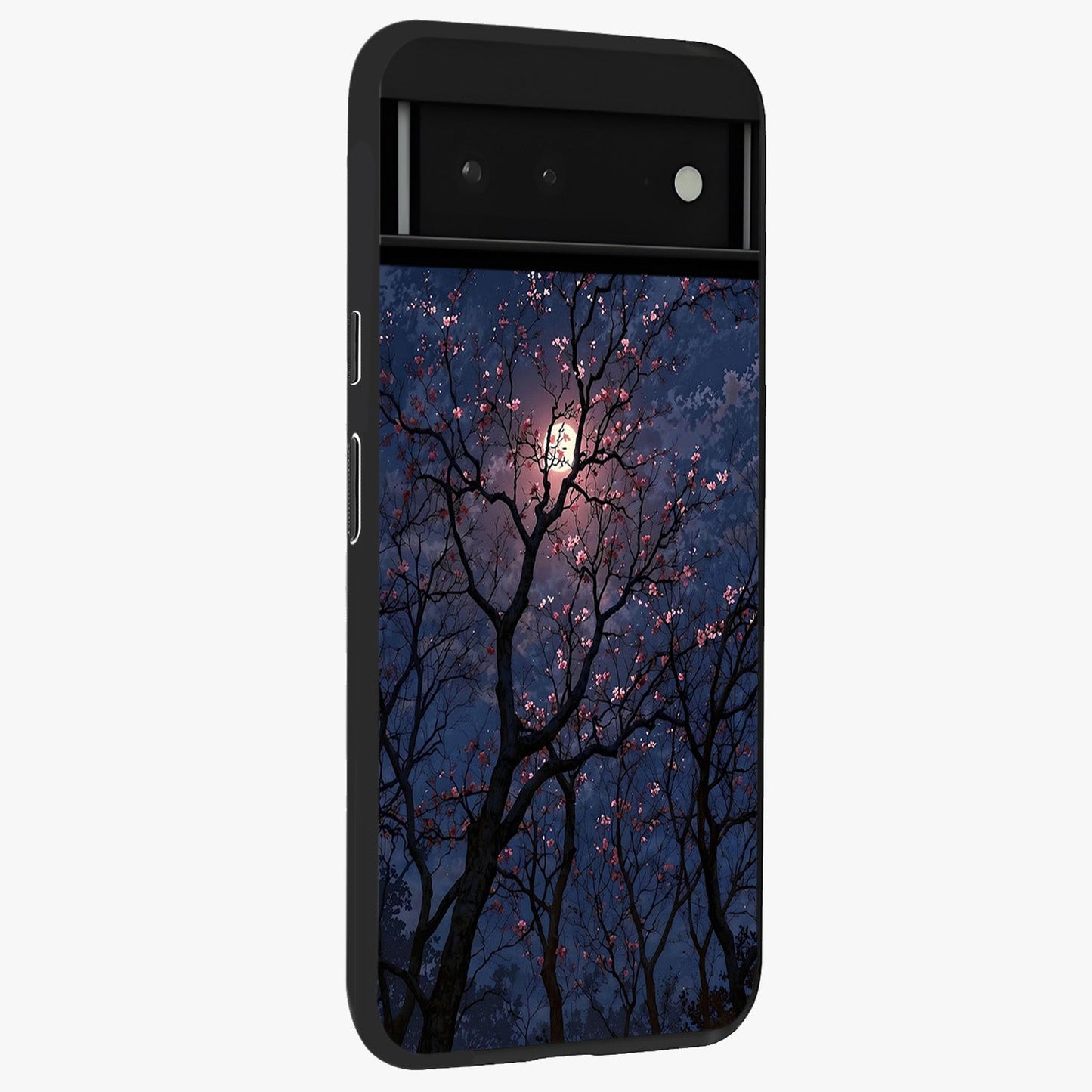 Twilight Sakura Serenade Glass Case upright view showcasing beautiful cherry blossom artwork with serene evening theme.
